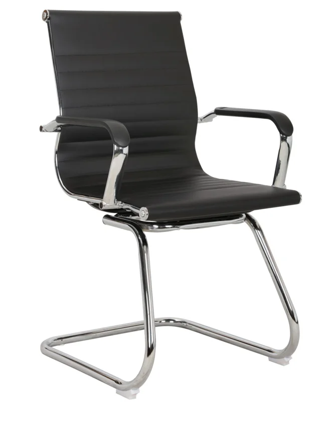 Ribbed Mid Back Office Chair In Vegan Leather,Black Office Chairs