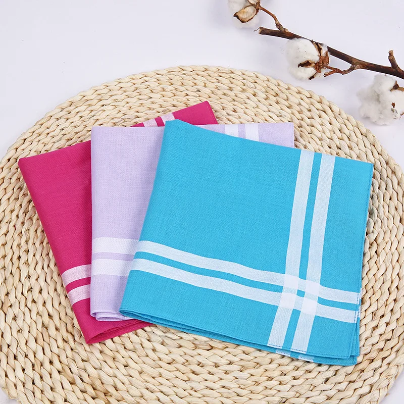 批发低价100% 纯棉成人条纹手帕