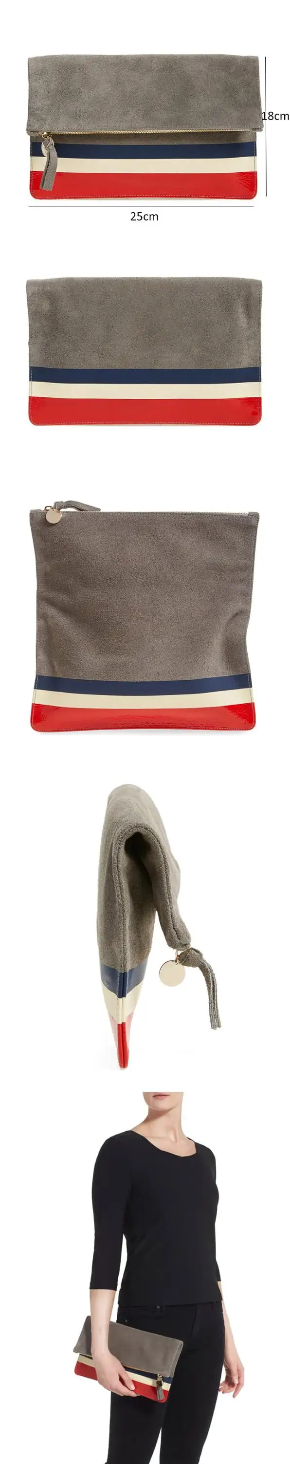 personalized stripe foldover suede clutch bag 6