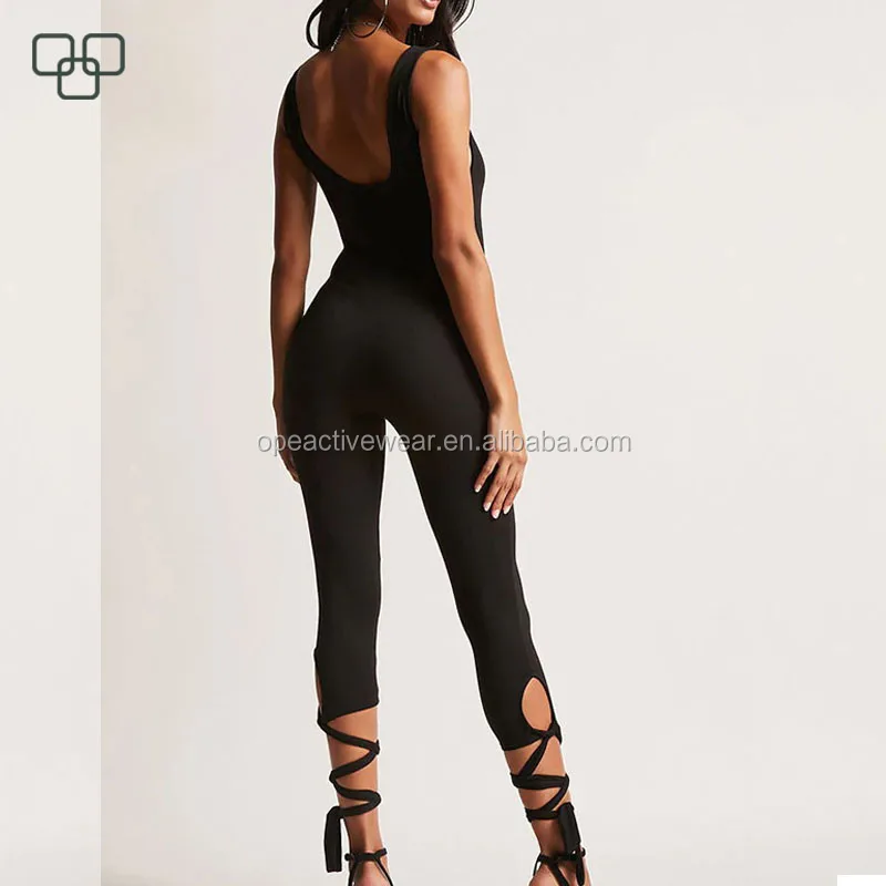 Sleeveless One Piece Jumpsuit Skinny Black Bodysuit Activewear Athletic