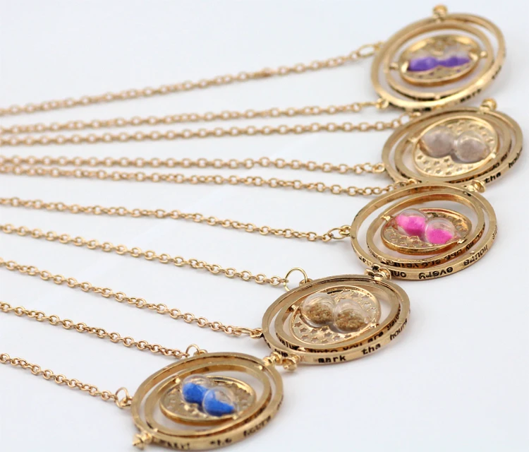 

Hermione Granger Necklace Spins time turner harry potter necklace with Gold Hourglass, As picture