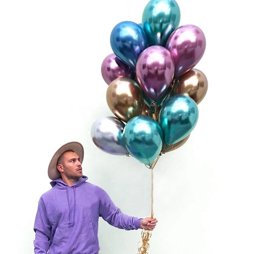 
Wholesale 12 Inch Birthday Wedding Metalicos Metalizados Globos Decorations Shiny Chrome Metallic Latex Party Balloons 