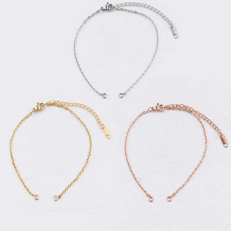 

Stainless Steel 2mm Rose Gold Color Gold Color 20+6mm DIY Bracelet Chain With Extender Chain for Jewelry Making