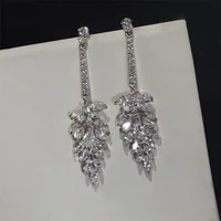 

Personality Sweet Dangle Drop Earrings for Women Korean Fashion Shiny Zircon Long Earrings Bride Wedding Party Jewelry Dropship