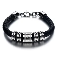 

Men punk fashion stainless steel braided leather bracelet