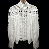 Womens Shirts Blouse Stand Collar Long Sleeve Hollow Out Patchwork Lace Tops Female Spring Elegant Fashion ETBL17873