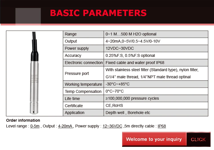 Holykell submersible borehole 100m deep well water level sensor