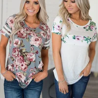 

2019 New Arrival Short-sleeved floral printed casual color matching T-shirt blouse