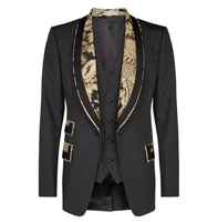 

Tailor Fashion printing shawl collar Black Tuxedo men 3-piece suit