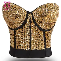 

Corzzet Gothic Clubwear Gold+Silver Sequined Push Up Punk Bra