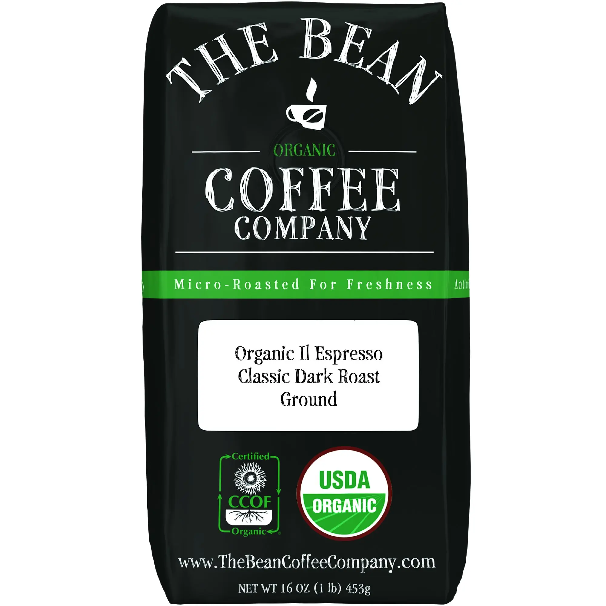 The Bean Coffee Company Organic Il Espresso, Classic Dark Roast, Ground, 16-Ounce Bag