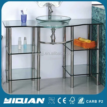 Floor Standing Stainless Steel Support Lavabo Glass Basin Bathroom