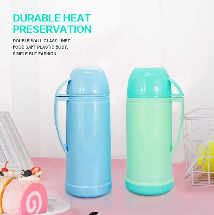 Thermos Flask 1 Litre Plastic Shell Glass Liner Blue Vacuum Flask With