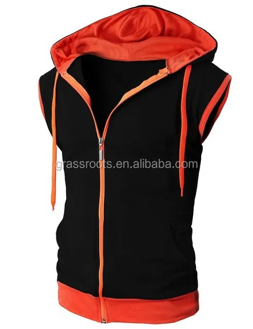 red and black sleeveless hoodie