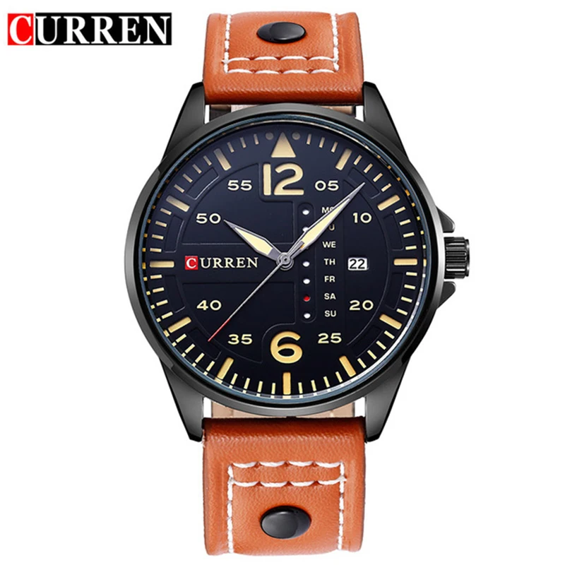 

CURREN 8224 watches Leather Strap Military Wrist Watch Male Clock New Auto Date Week Casual Men Sports Watch Quartz