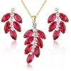 Unique leaf shape 18k gold plated ruby jewelry set
