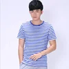 Men Casual Pullover Basic Crew Neck Short Sleeve Flat Knit Black and White Stripe T-shirt
