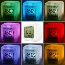 LED 7 Color Glowing Change Digital Glowing Thermometer Clock Cube