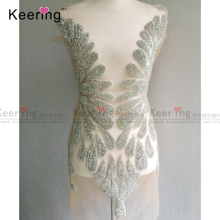 

Custom handmade patches crystal embellishment bodice applique for clothing dress WDP-129, Clear