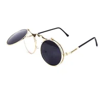 

metal frame Unsex Circle Round UV400 vintage steampunk flip up sunglasses