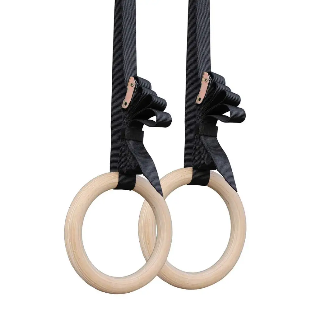 

Bilink 32mm Wooden Gymnastic Rings with Adjustable Straps, Wood color +black strap