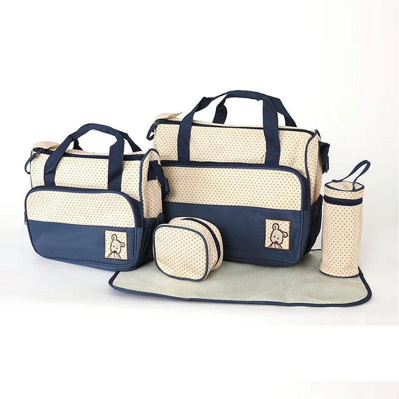 

2018 low MOQ factory price hot selling 5 set diaper bag tote bag for outdoor, Red, purple, khaki, sky blue, dark blue, pink, coffee