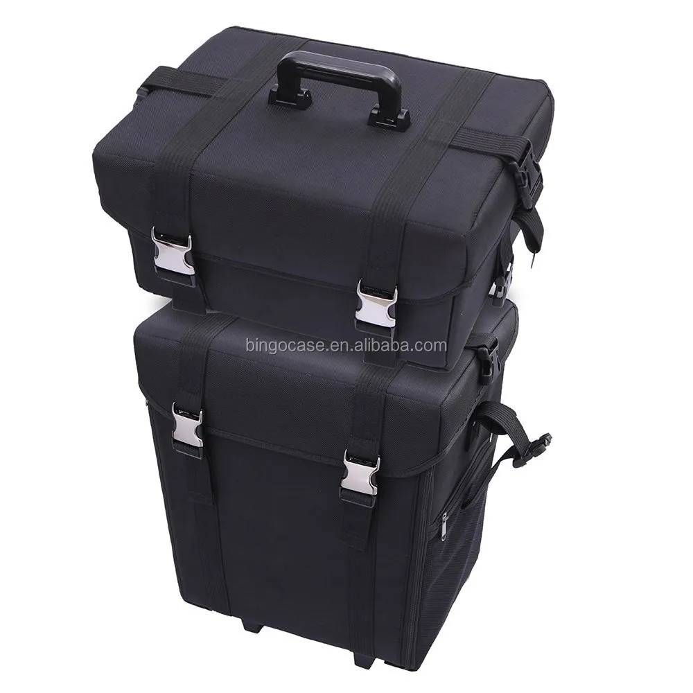 Soft Travel Trolley Rolling Bag Cosmetic Case With Storage Drawers And