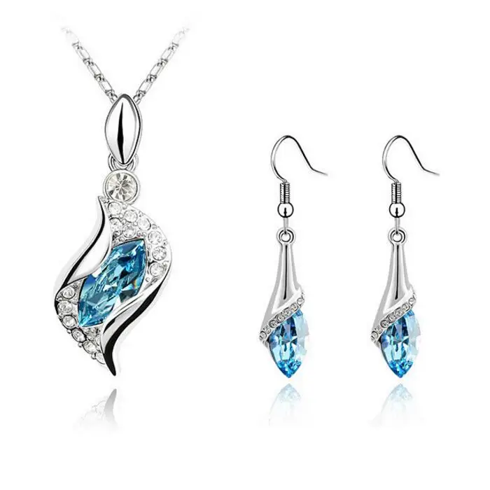 

Fashion Jewelry Horse eye necklace earring Set Drop Earring Blue Crystal Silver Plated Jewelry Set For Women, N/a
