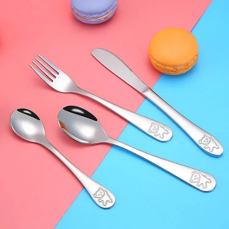 

Custom high quality children's spoon fork knife stainless steel cutlery set, Silver