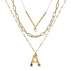 Personalized Multi layer tiIrregular Baroque pearl 26 English letter necklace three triple layer Alphabet initial charm necklace