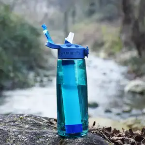 Image of Soft touch carry cap sports personal portable filtered water purifier bottle with filter