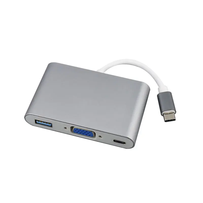 

RJC3027 space darkgrey high quality 3in1 multiport type usb c to usb 3.0 VGA HUB converter adapter, Rose gold;silver;grey case for type c to usb3.0+vga+type c hub