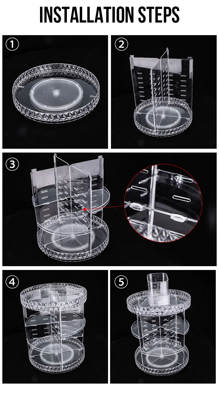 Large PS 4 Adjustable shelves Plastic Crystal Display Storage  Rotating Makeup Organizer 360 Degree 6 tiers two pieces