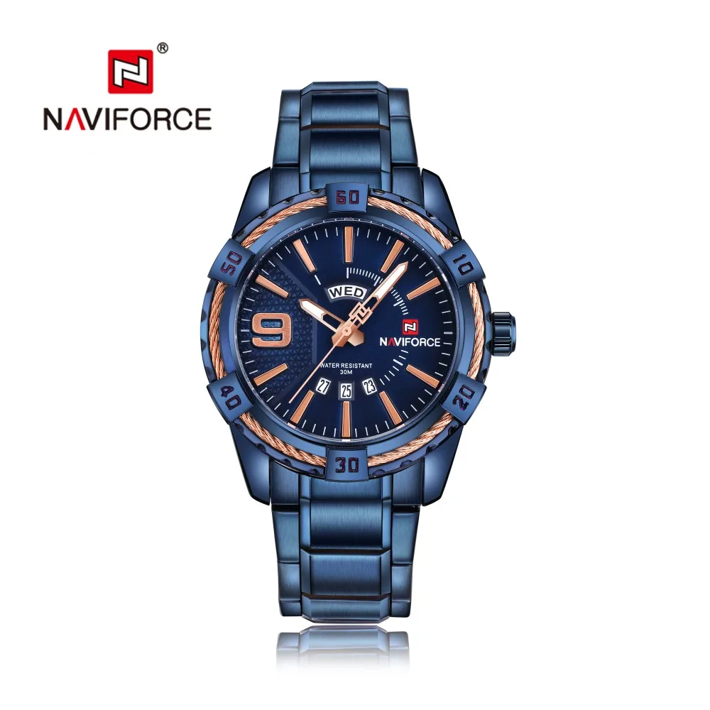 

NAVIFORCE 9117 Mens Quartz Wrist Watches Top Quality Fashion Stainless Steel Watch Clock Relojes Hombre Luxury Men Watches, 6 color