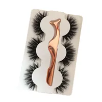 

Wholesale 3d mink eyelash and boxes 3 pairs with tweezer newest style mink eyelash extension handmade real mink fur lashes