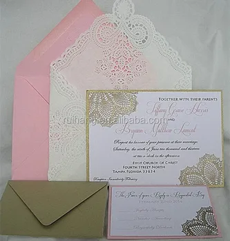 Undangan Pernikahan Blush Pink Dan Emas Daun Timbul Mengangkat Logam Renda Renda Amplop Custome Buy Renda Dan Sifon Gaun Pengantinrenda Pocketfold