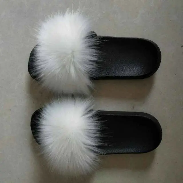 

faux fox fur slippers for women slippers with fur slide, Red ,black ,green ,orange ,brown and so on