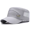 Applique Embossed Metal Logo Flat Top Sport Hat Adjustable Curved Brim Polyester Mesh Net Baseball Cap With Metal Buckle