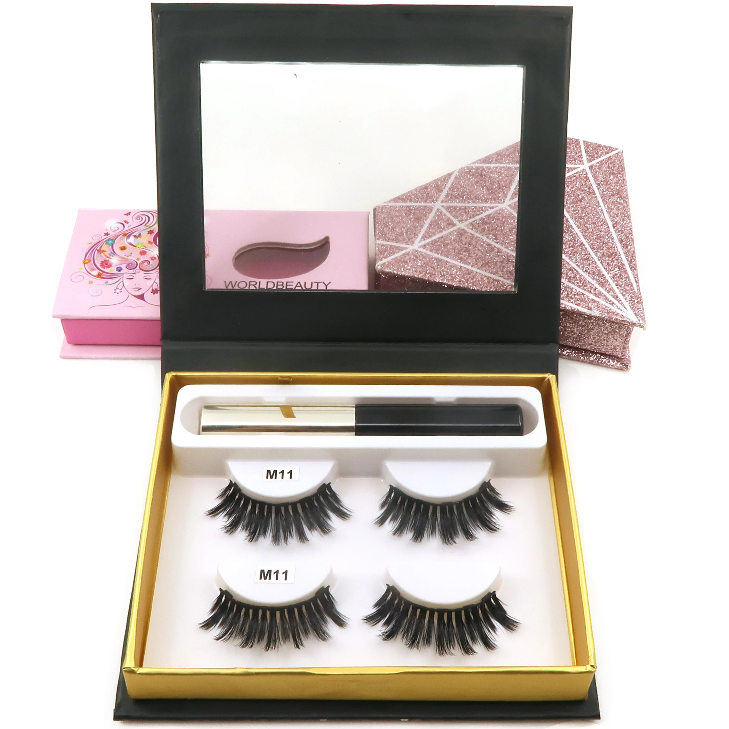

Zhongfa High quality Waterproof Magnetic lashes with no glue lashes private label volume eyelash, Black