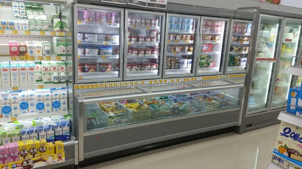Horizontal ice cream freezers, display Sliding Curved Glass Door for ice cream dipping cabinets
