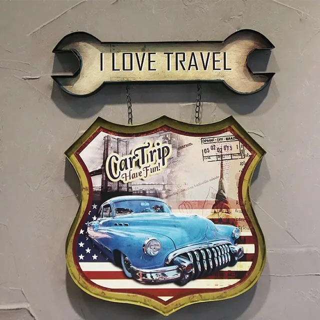 
Retro Wall Hanging Shied And Car Wall Arts Decor Painting Metal Craft For Club 