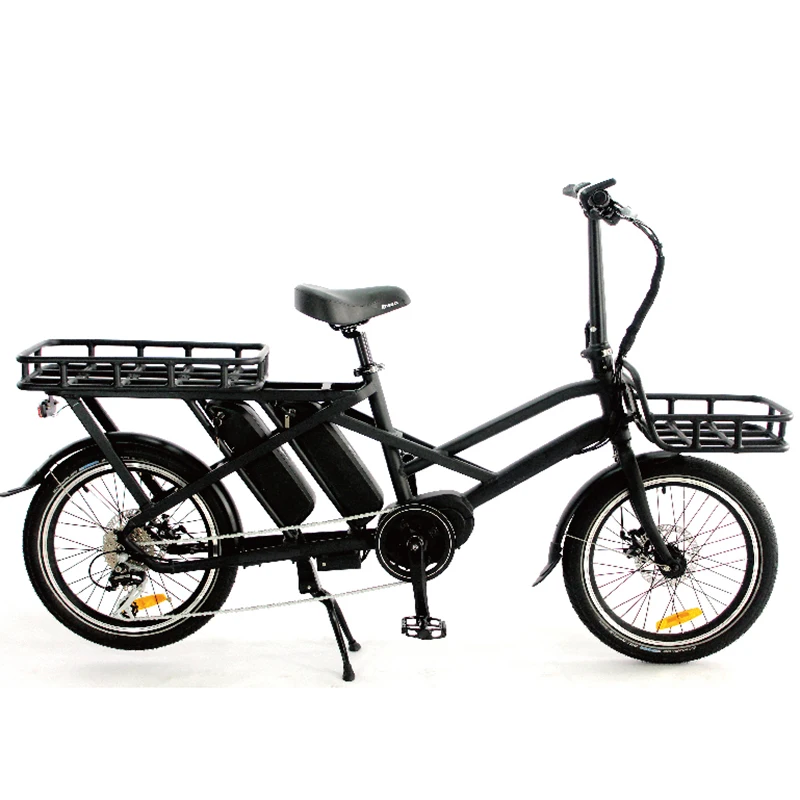 

Front and rear double 2 basket mid drive motor two battery fast food pizza delivery cargo electric bike, Matt black / white customized