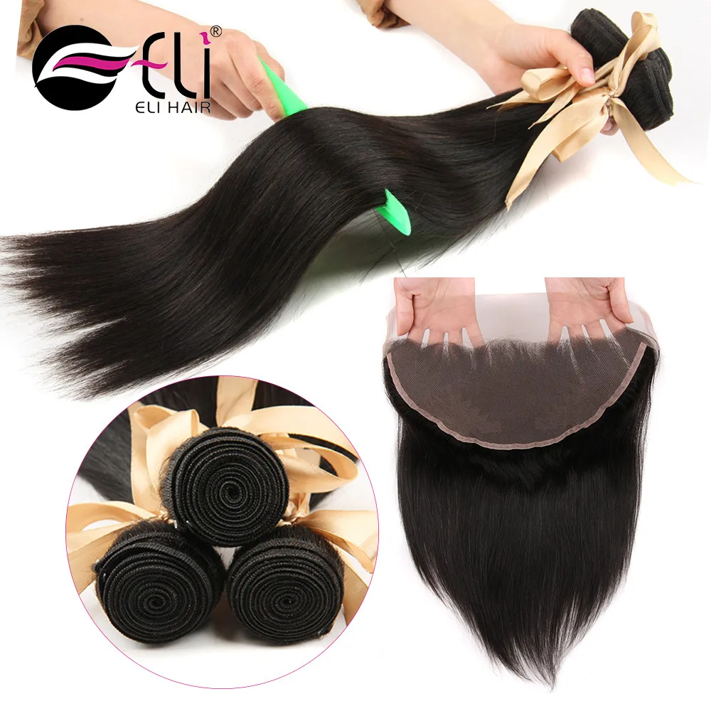 

16 18 20 Inch Straight Human Hair Weave 1B Human Hair 13X4 Lace Frontal And Bundles Sale, Natural color human hair extension