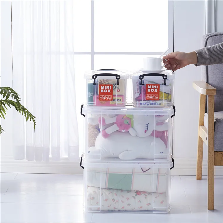 Qm 15l Clear Transparent Large Plastic Clothes Storage Containers Tote