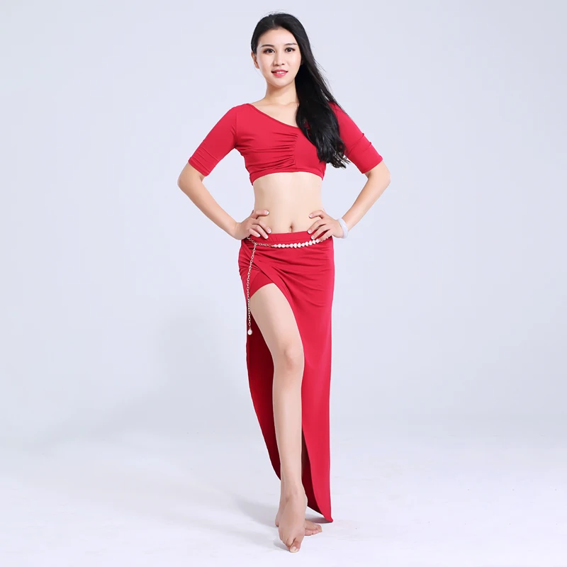 

Belly Dance Costume Short Sleeve Top Long Skirts Oriental Dancing Costumes Women Training Clothes Adult Bellydance Wear DNV10763, Black;white;red