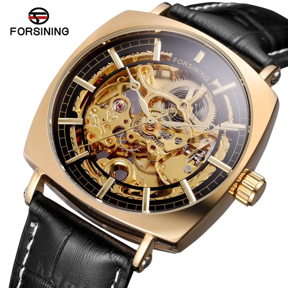 

Forsining Watch 2020 Classic Golden Luxury Skeleton Mechanical Watches Waterproof Black Genuine Leather Men's Wristwatches Male, 6 colors