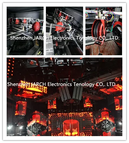 Retractable Ethernet Cat5 Cat6 DMX cable reel for a hanging LED screen cube