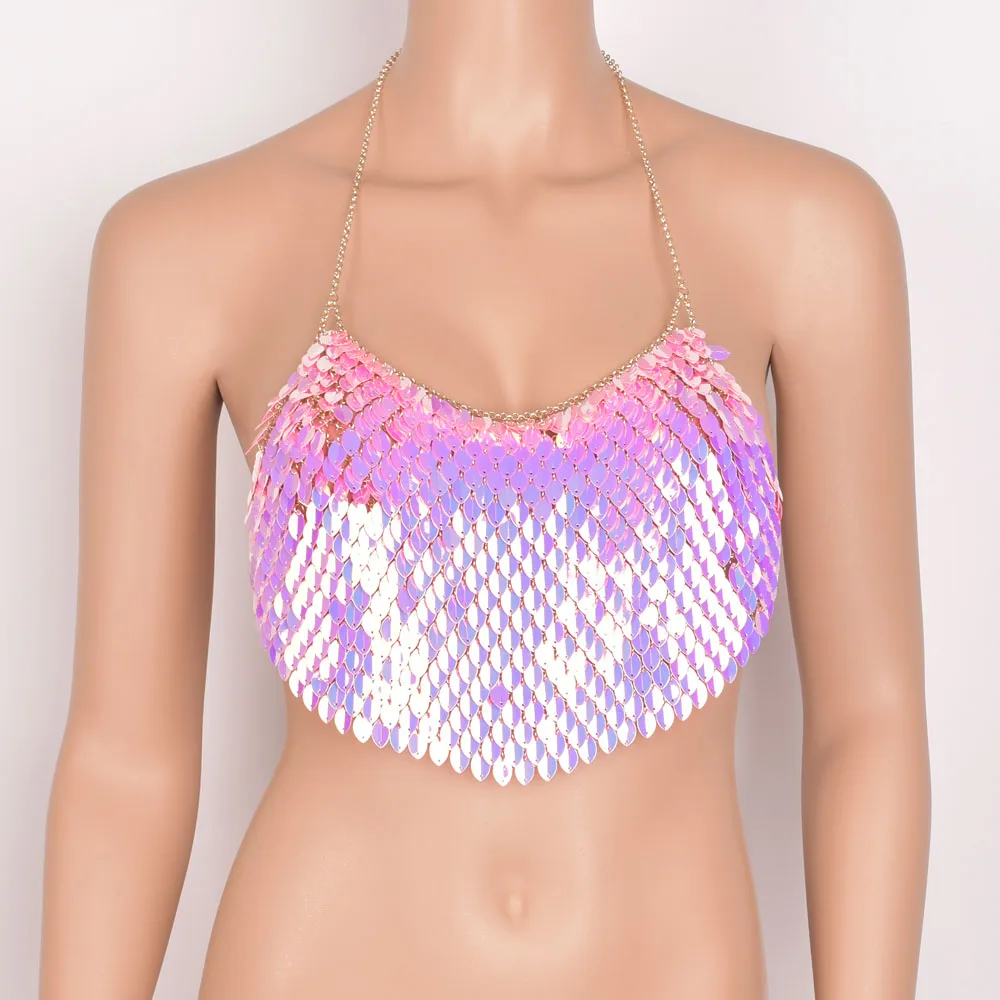 

Pink Bra Chain Body Jewelry Special Hawaii Bikini Sequin Body Chain Jewelry 0417BP, As the picture