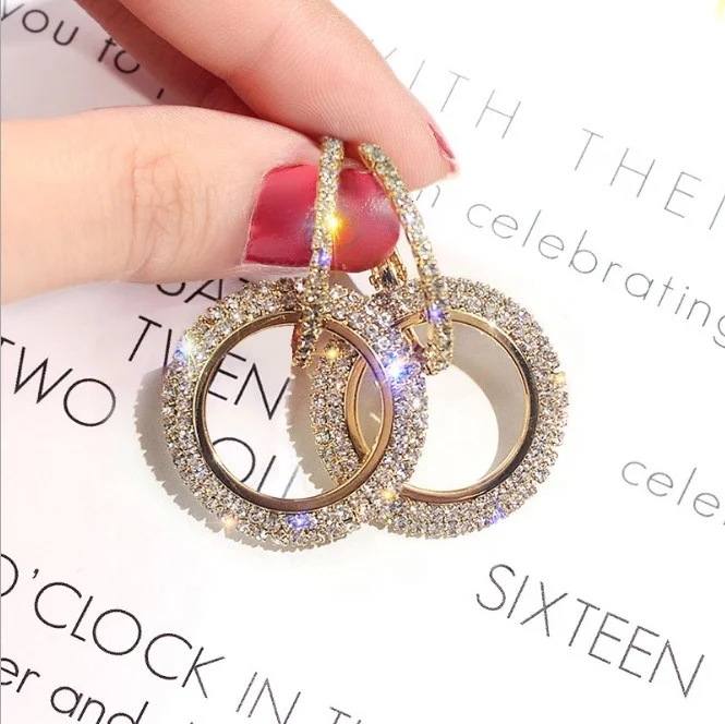 

Fashion band diamond earrings female diamond geometric circle earrings