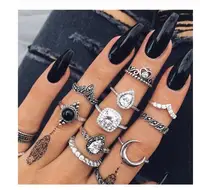 

15Pcs/Set Fashion Vintage Ring Set Femme Stone Silver Midi Finger Rings Boho Women Jewelry Knuckle Ring Set